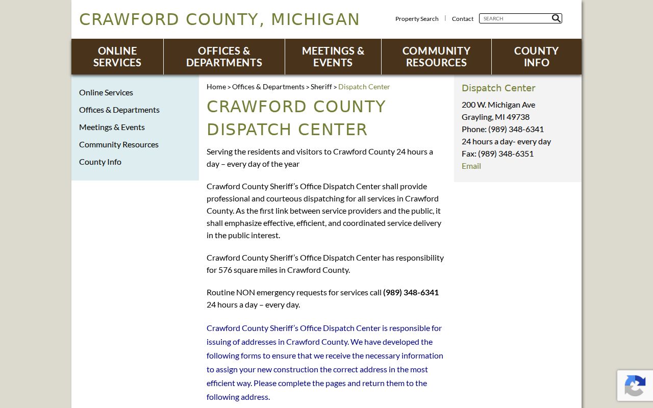 Crawford County warrant tip routing: 24 hour nonemergency dispatch center page