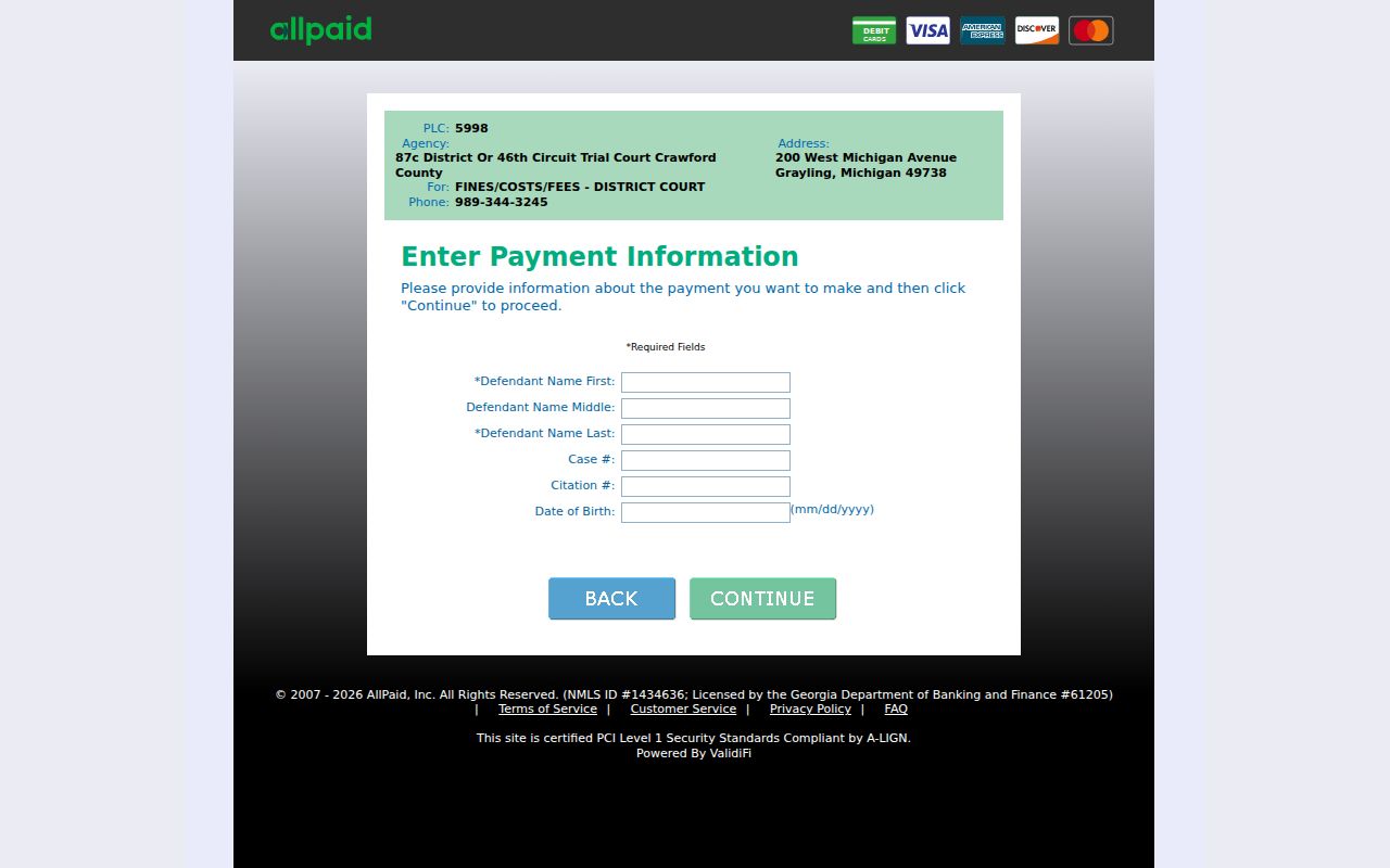 Crawford County traffic warrants: District Court fines and costs payment page