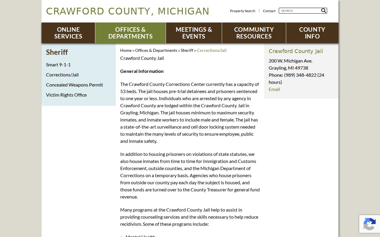 Crawford County arrest warrant lookup: county corrections and jail contact page