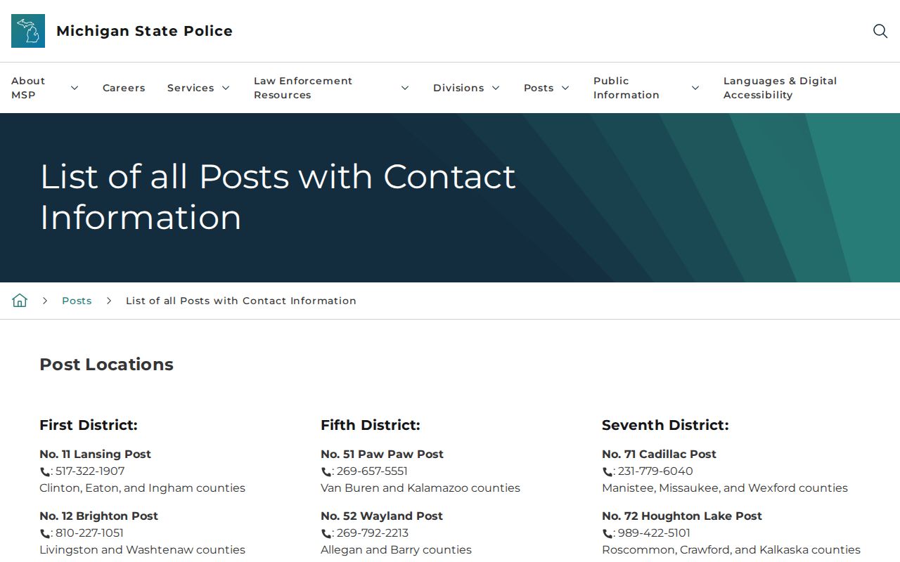 Crawford County arrest warrant lookup: Michigan State Police post contact list