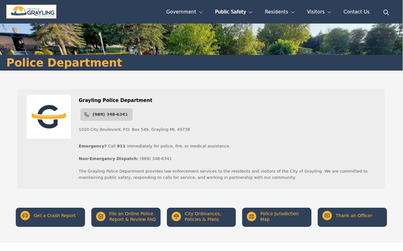 Grayling warrant records: Grayling Police Department jurisdiction and city ordinance enforcement