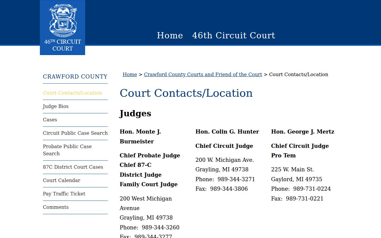 Crawford County warrant records: court division contacts and courthouse routing