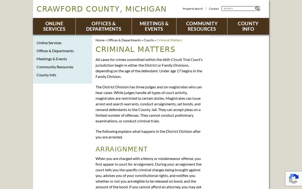 Crawford County warrant records: county criminal case path and bench warrant page