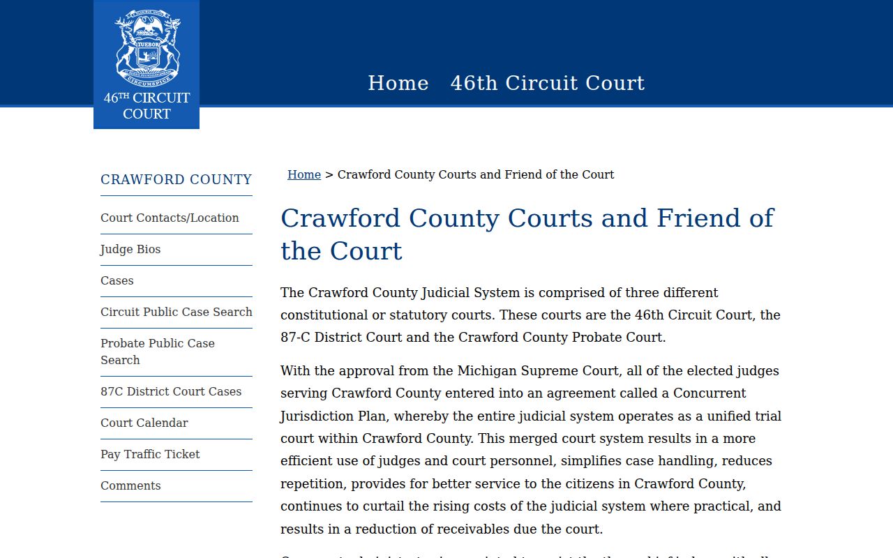 Crawford County warrant records: Circuit 46 three-court structure page for Crawford County